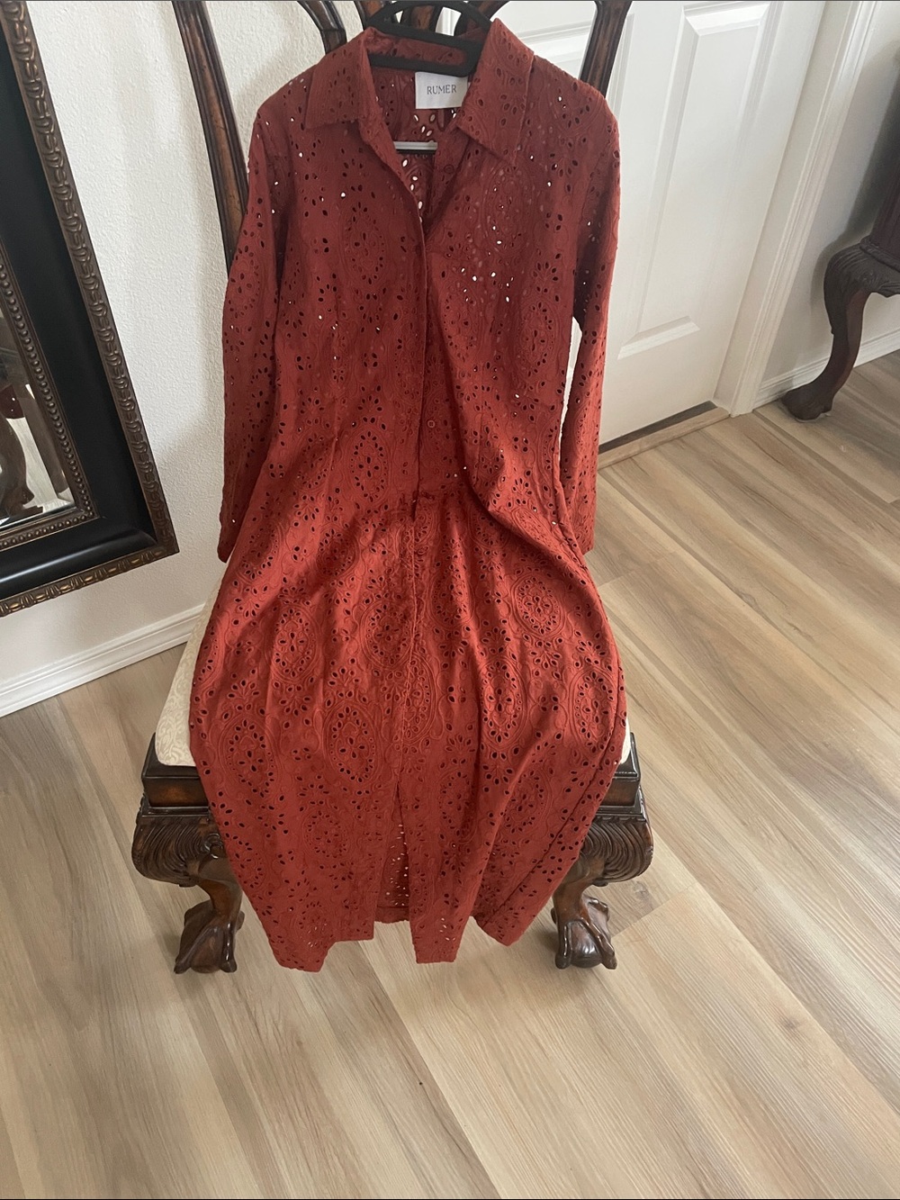 Rumer Rust Eyelet Long-Sleeve Shirt Dress